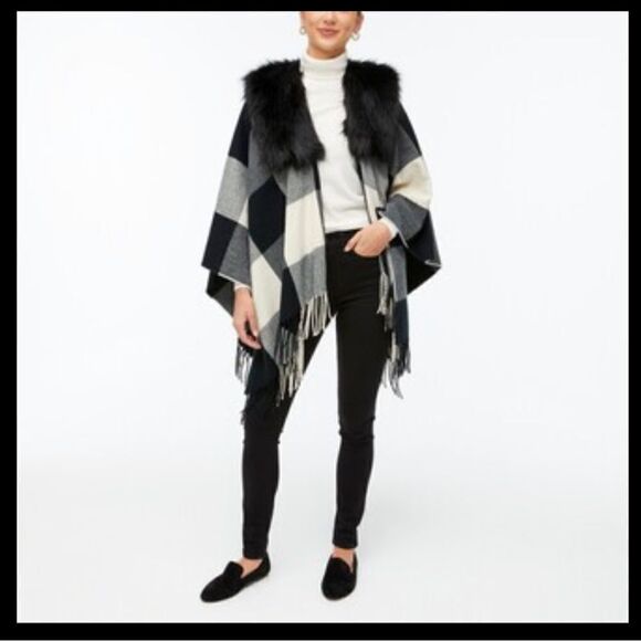 J Crew Faux-fur Plaid Cape NWT - Picture 1 of 11
